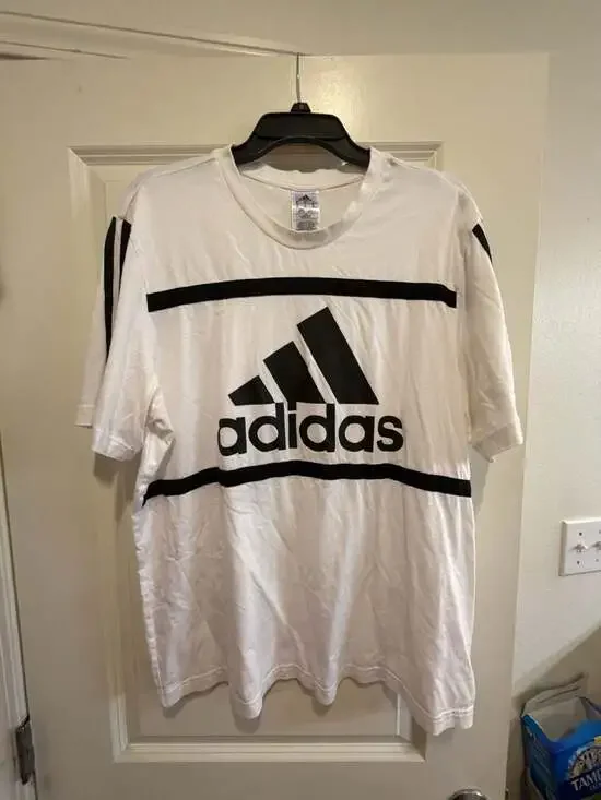 Adidas Men's Short Sleeve Graphic Logo T-Shirt with Horizontal Striping