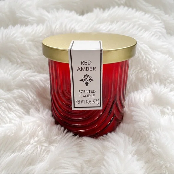 Red Amber Scented Candle 8oz Decorative Glass Jar