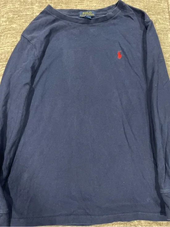 Polo by Ralph Lauren boy’s  Navy Long-Sleeve Crewneck Shirt with Red Pony