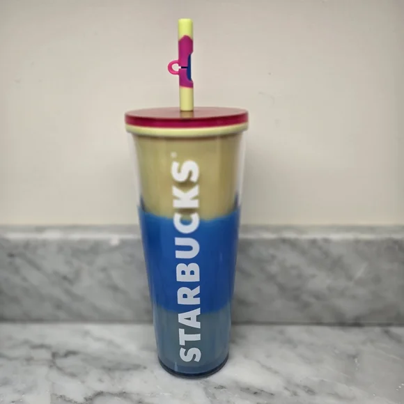 Starbucks 2023 Spring Straw Topper Blue Wave Color Changing Tumbler 24oz Tumbler