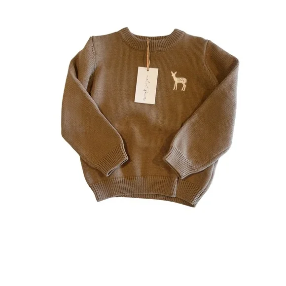 NWT Velvet Fawn Kids‎ Brown Knit Sweater with Deer Embroidery 3T