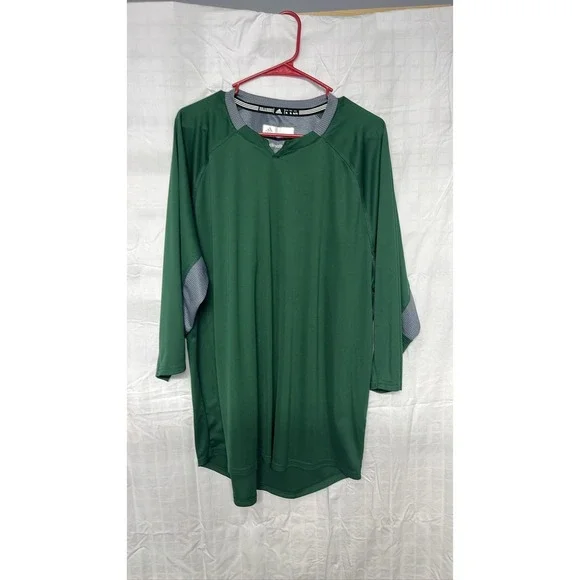 Adidas Climalite Baseball Shirt Mens XL Green Gray Raglan 3/4 Sleeve