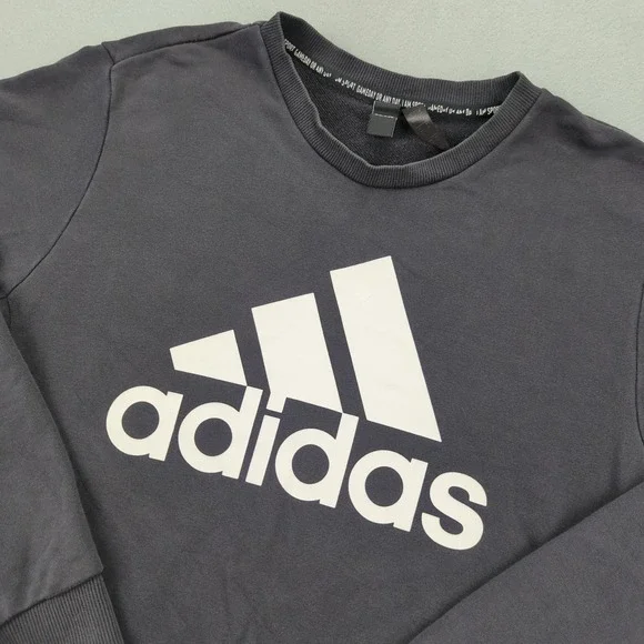 Adidas Crewneck Sweatshirt Mens Medium Black Faded‎ Big Logo Spellout Pullover