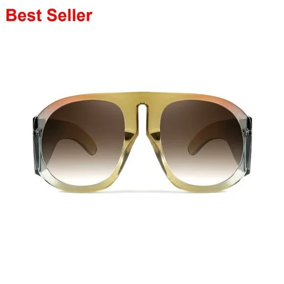 Oversized Retro Aviator Sunglasses with UV400 Protection Shield Frame