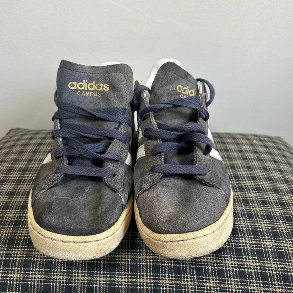 Adidas‎ Campus Suede Sneakers Dark Grey White Stripes Low Top Lace Up Mens 6.5