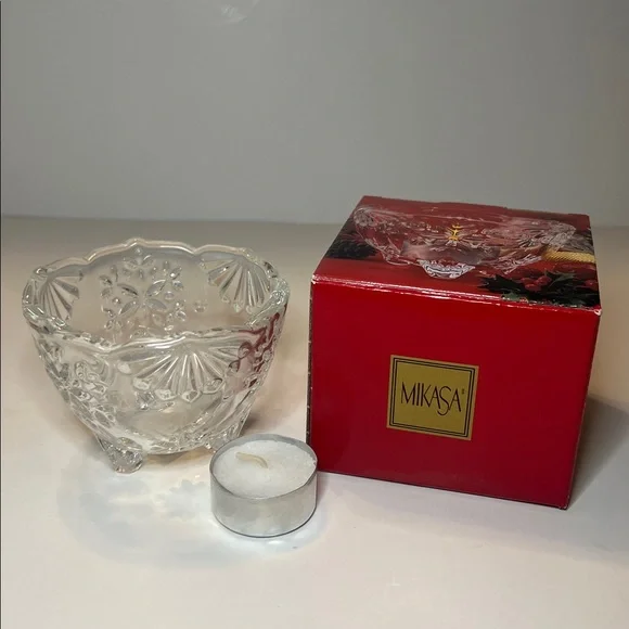 Vintage Mikasa 1990s Crystal Glass Snowflake Candle, Trinket, Candy Dish