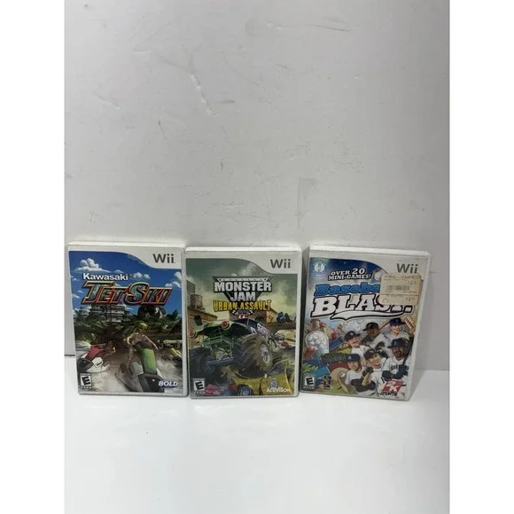 Lot Of 3 Nintendo Wii Games Monster Jam Urban Baseball Blast Kawasaki Jet Ski