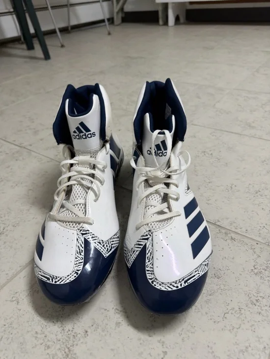 adidas Freak Men’s size 17 White & Navy High-Top Football Sneakers with cleats