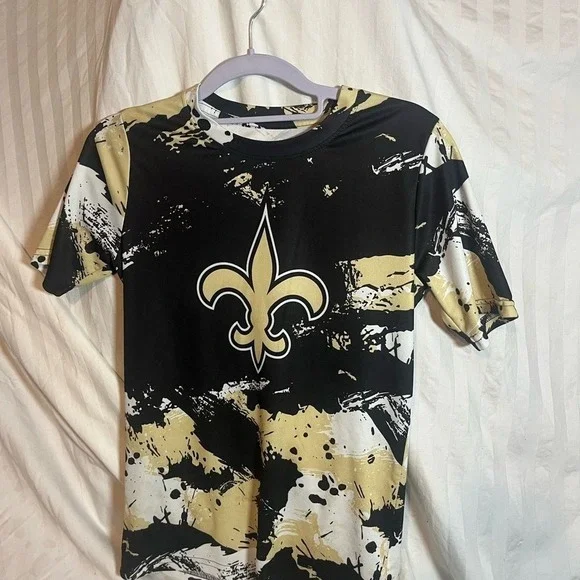 NFL New Orleans Saints Youth Medium 10/12 Shirt Black Gold Brushstroke Camo Tee
