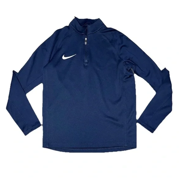 Nike Navy Blue Quarter Zip Pullover Swoosh Long Sleeve Boys Medium EUC
