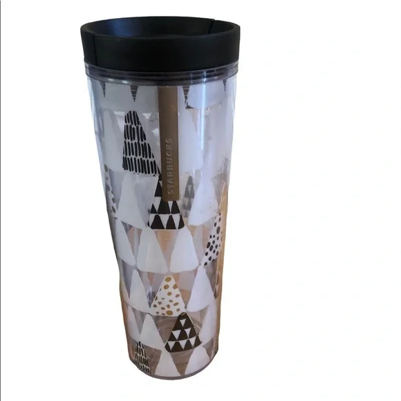 Starbucks Tumbler 16 oz Insulated 2013 Christmas Holiday Trees Silver Gold Logo