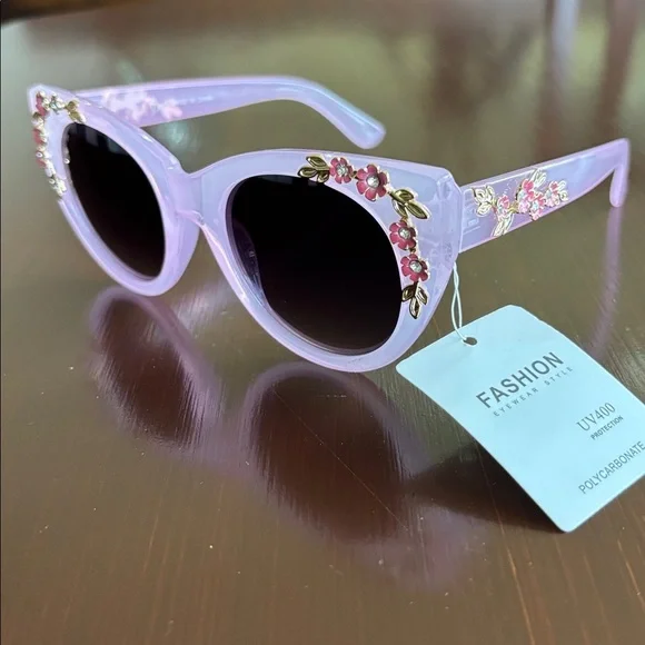 Cat Eye Metal Flowers, Pjnk frame, black /lens, 400% UV protect retro sunglasses