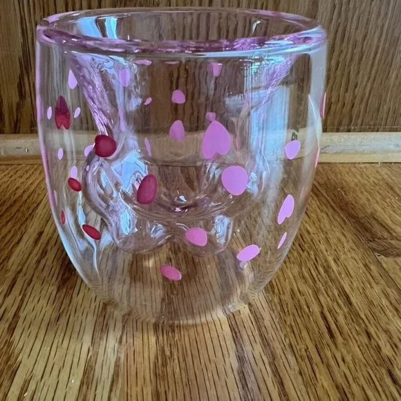 Starbucks Lmtd Edition Cat’s Paw‎ Sakura Glass Double Wall Coffee Mugs Cups 6 oz