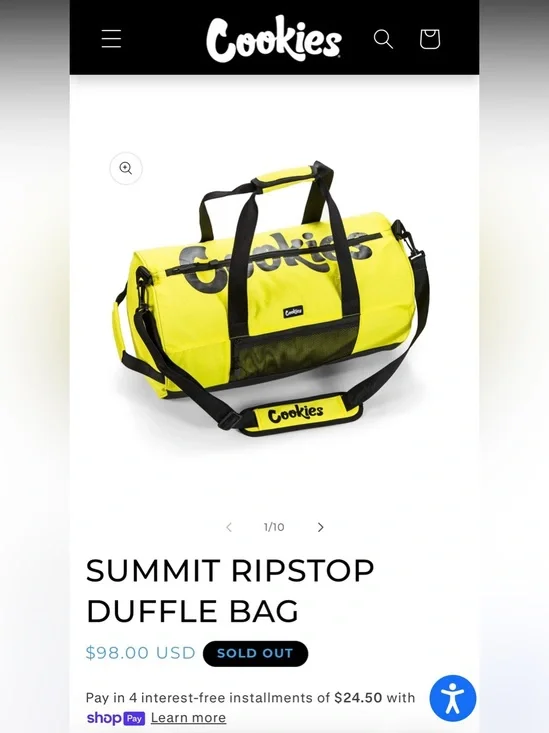 Brand New Cookies Smell Proof Duffle Bag Yellow