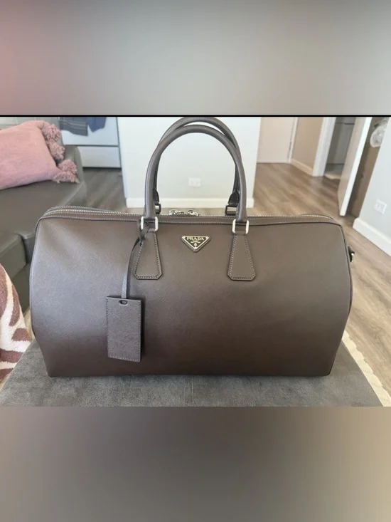 Prada Brown Saffiano Leather Duffle Bag