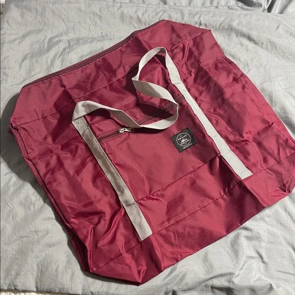 Burgundy Tote Bag with Gray Straps