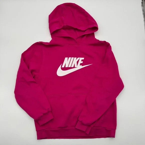 Nike Kids Hoodie XL Pink Pullover Fleece Sweatshirt Futura Logo Kangaroo Pocket