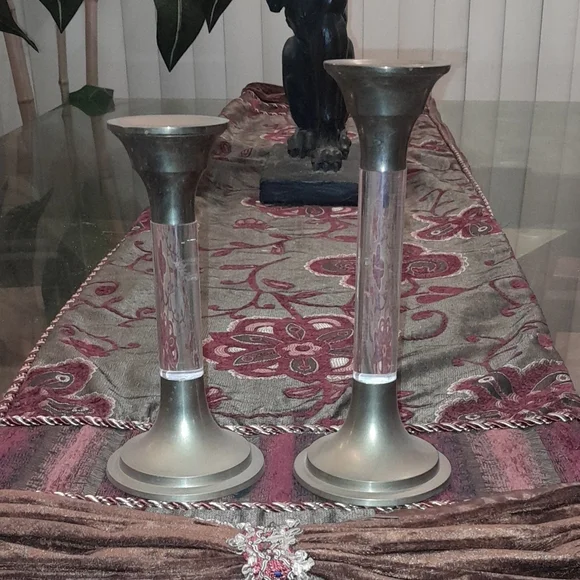 🌺TARNISHED BRASS & CLEAR CANDLE Holders