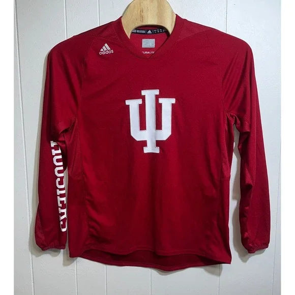 Adidas Indiana University Hoosiers Climalite Long Sleeve Shirt Red Mens Large LG