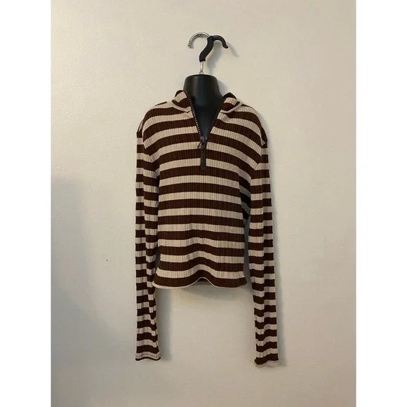 Vintage‎ 1990s Hot Kiss Quarter Zip Long Sleeve Striped Shirt