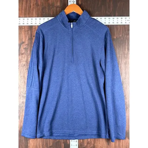 Adidas 1/4 Zip 3 Stripe Pullover Lightweight Golf‎ Long Sleeve Blue Mens Medium