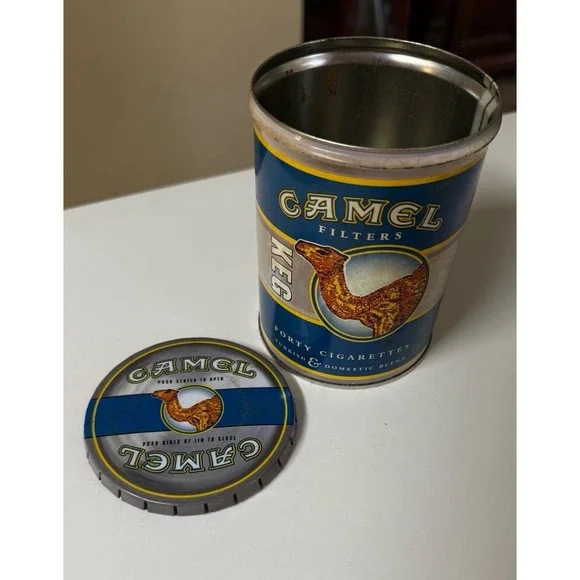 Camel 40 Cigarette Keg Metal Press Snap Top Lid‎ Collector Tobacco Tin