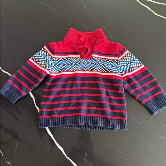 Vintage Nautica Red and Navy Striped‎ Knit Sweater