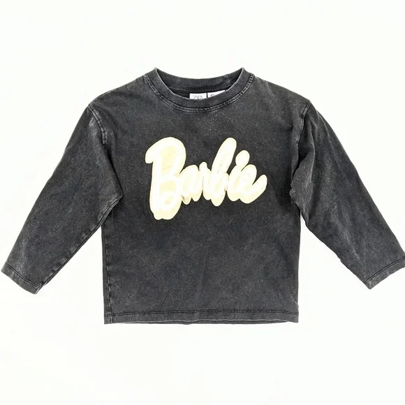 Zara Girls Long Sleeve 'Barbie' Charcoal Grey Tee