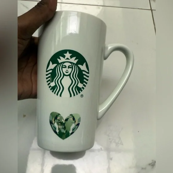 Starbucks Ceramic Mug with Green Logo and Heart