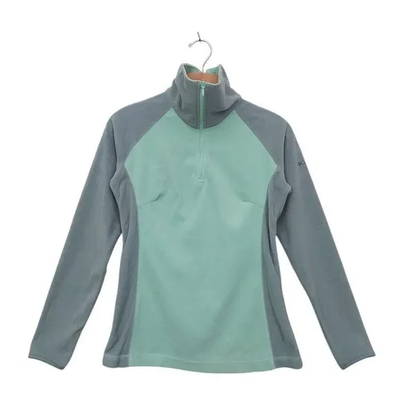 Columbia Fleece Sweatshirt Juniors Small Green 1/4 Zip Outdoor Hiking Travel