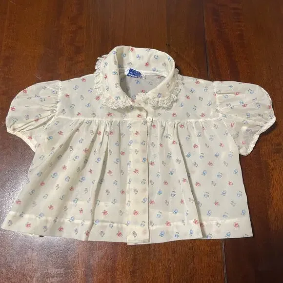 Vintage 60's Zona Lee Baby Girl Button Shirt Size Large Made in California
