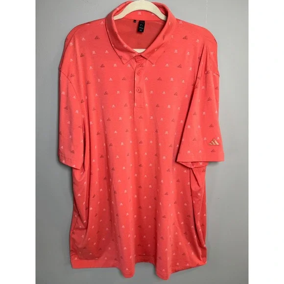 Adidas Mens 2XL Coral Pink Go‎ to Mini Crest All Over Print Golf Polo Shirt