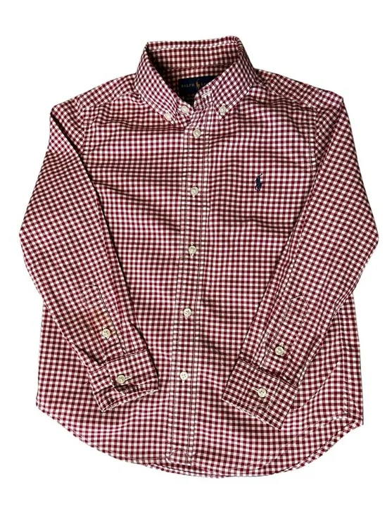 Ralph Lauren Boys Size 5 Red White Gingham Button Down Shirt Classic Preppy