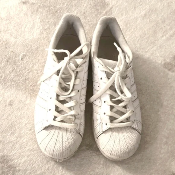 Adidas Clamshell Toe White Leather Sneakers shoes EUC MEN'S 6.5 fits 8.5 Women