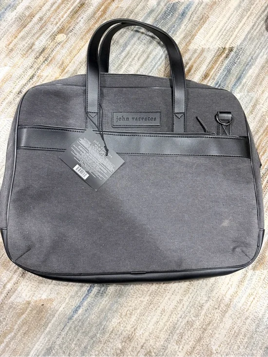 John Varvatos Black Canvas Laptop Briefcase with Black Leather Trim