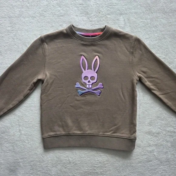 Psycho Bunny Kids Crewneck 5/6 Ombre Logo Long‎ Sleeve Tan/taupe