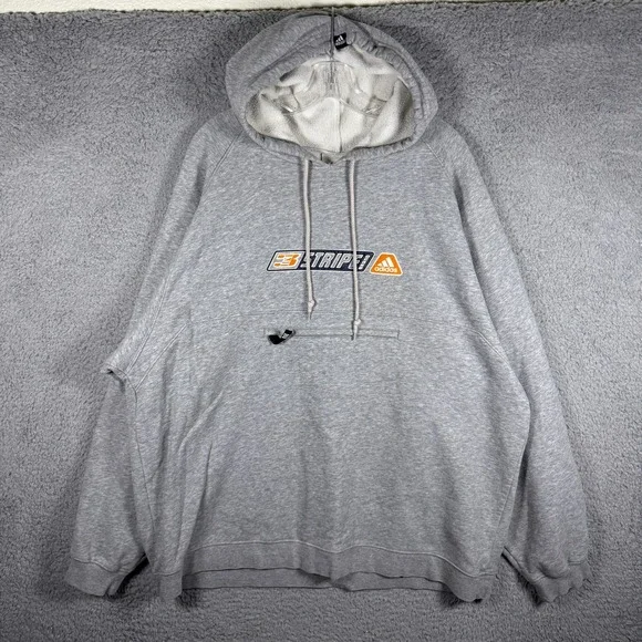 Adidas Vintage Y2K 3 Stripe Brand Hoodie XL Heavyweight Center Zip Pocket 2000s