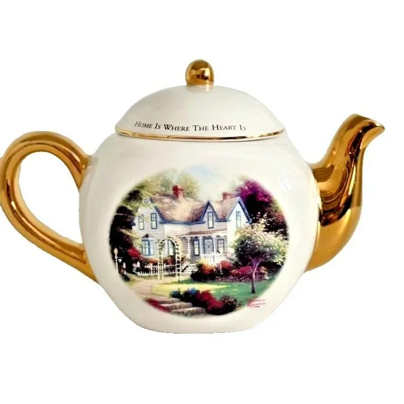 Thomas Kinkade Teapot Home Is Where The Heart Is‎ II Gold Accents Teleflora
