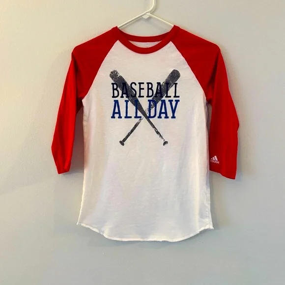 Adidas Kids Long Sleeve Baseball Tee - Red and White