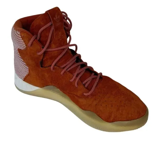 Adidas Tubular Suede High Top Sneakers Men's 11.5 Orange Streetwear