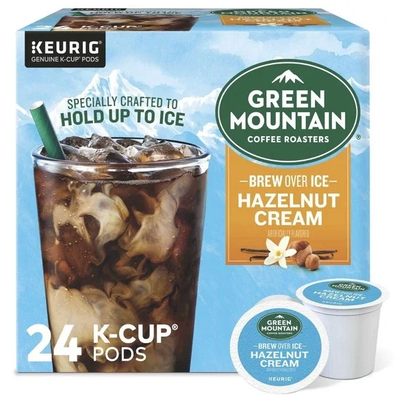 Green Mountain Coffee Roasters Brew Over Ice Hazelnut Cream, K-Cups, 24 Count