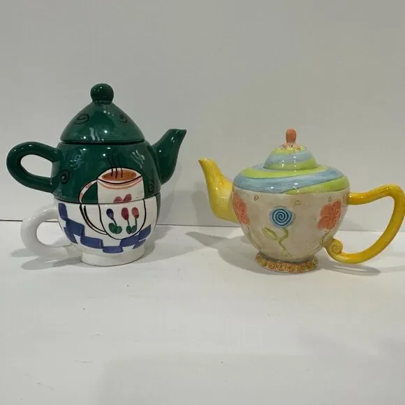 2 Personal Teapots for One - Bella Casa 3 pc by Ganz & Oneida China 2 pc Floral