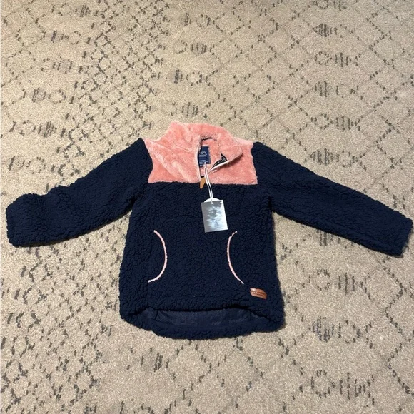 Simply Southern Pink and Navy Kids Sherpa Hoodie