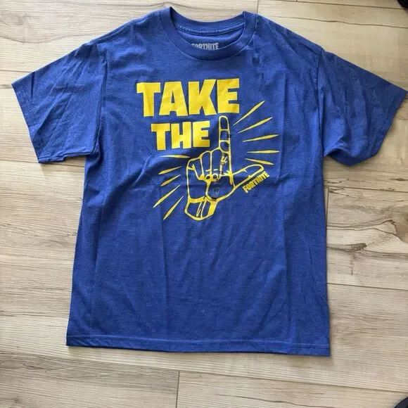 FORTNITE - TAKE THE L - BLUE AND YELLOW T-SHIRT -YOUTH Size 18/20