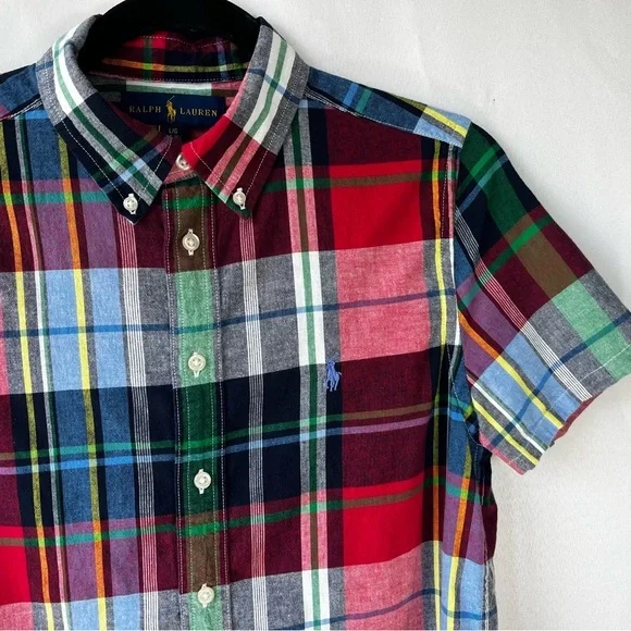 Polo Ralph Lauren Boy's L(14-15) Madras Plaid Button Down Short Sleeve Shirt