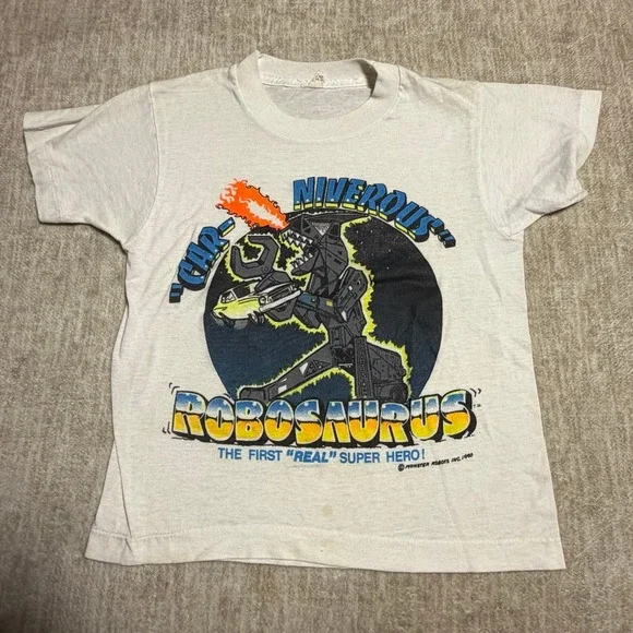 Vintage 1990 Robosaurus Monster Robots Kids Graphic T Shirt White USA Made