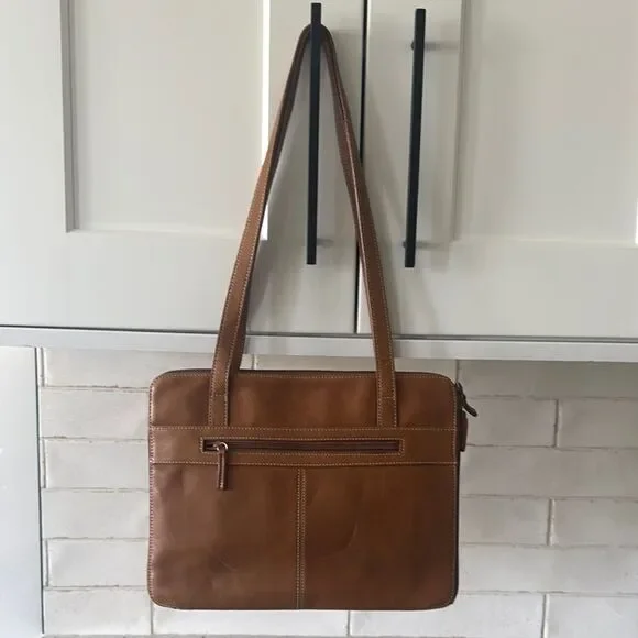 Tignanello Vintage Tan Genuine Leather Women’s Shoulder Handbag Zip Compartments