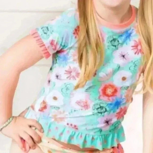 2/$28 Matilda Jane Adventure Begins Riding The Waves Rash Guard Swim‎ Top Size 6