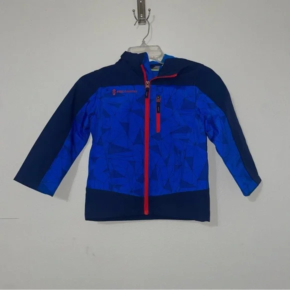 Free Country Blue Red Boys Hooded Jacket‎ Ski Size Medium 5/6 LIKE NEW