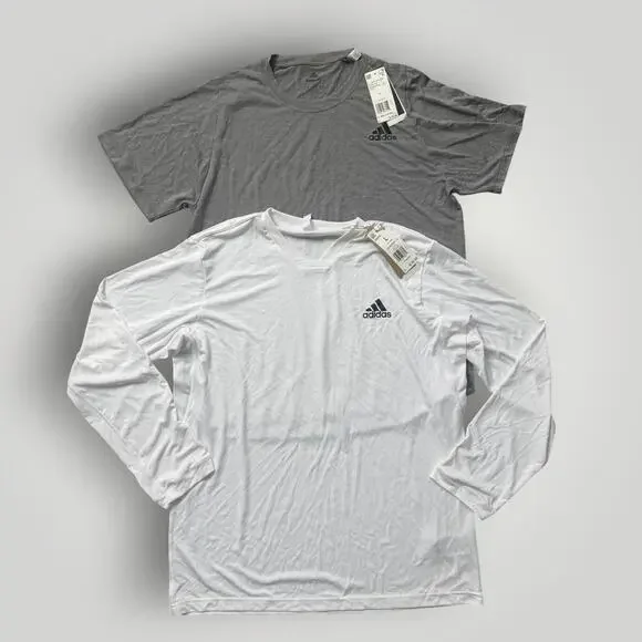 Adidas Men’s L Athletic Shirt Lot of 2 NWT Training Tees Gray White